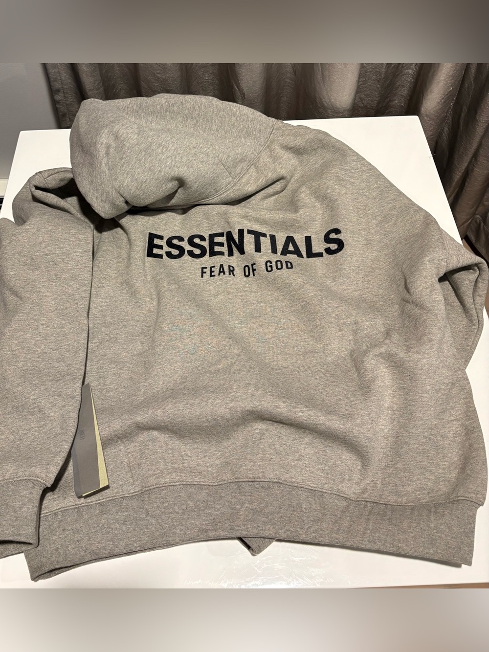 Fear of God ESSENTIALS Light Grey Hoodie with Black Logo, Authentic